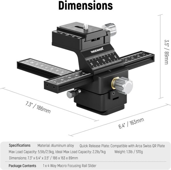 Neewer Pro 4-Way Arca Macro Focusing Focus Rail Slider Close-Up Shooting - Plaza Cameras 18 Neewer Pro 4-Way Arca Macro Focusing Focus Rail Slider Close-Up Shooting - Plaza Cameras