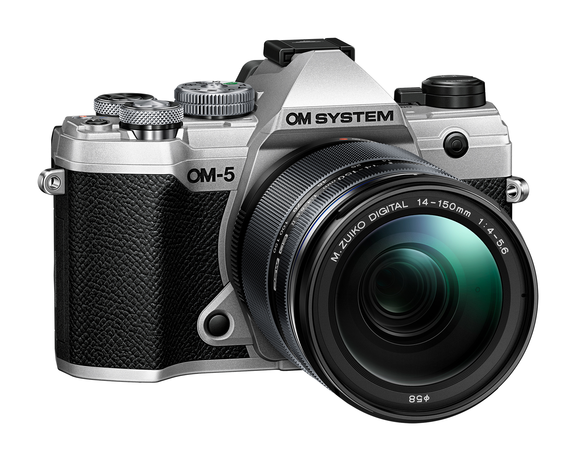 C36_OM-5_SLV_Left_14-150II-om_W OM System OM-5 & 14-150mm Silver - Plaza Cameras